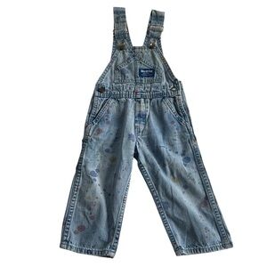 Vintage 90s Osh Kosh B' Gosh Denim Overalls Toddler 2T Paint Splatter